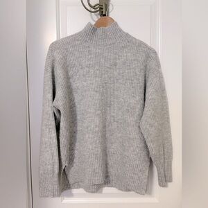 H&M Divided Gray Mock Neck Sweater XS Side Slits Cozy Knit Pullover